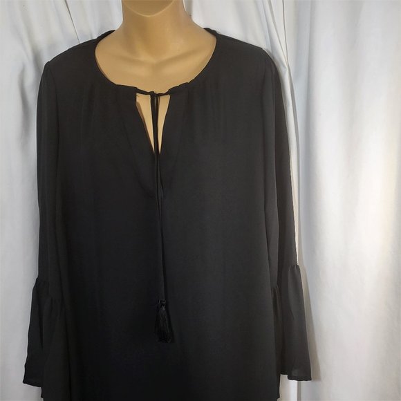 Roaman's Black Sheer A Line Midi Dress With Bell Sleeves - Picture 2 of 11